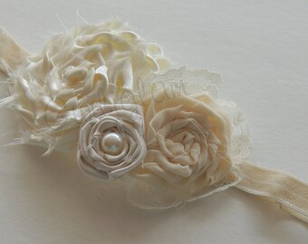 Ivory headband, Vintage flower girl headband, Baby girl headband