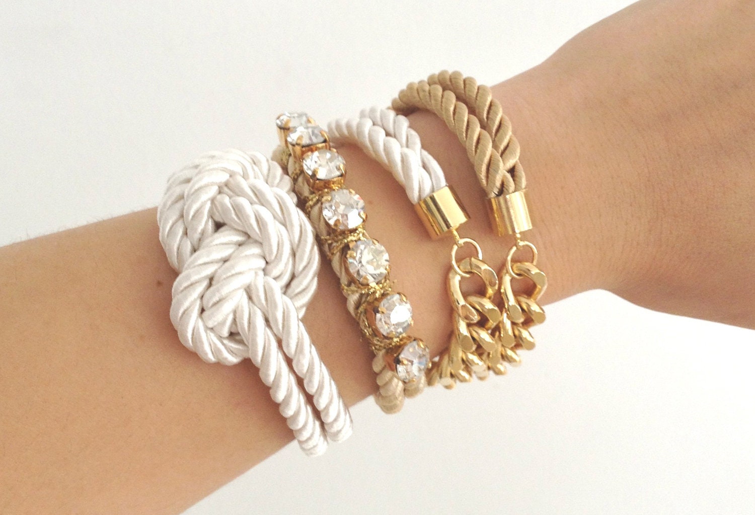 Arm candy set - Half and Half (chunky chain) and Silk knot Bracelet - 24k gold plated