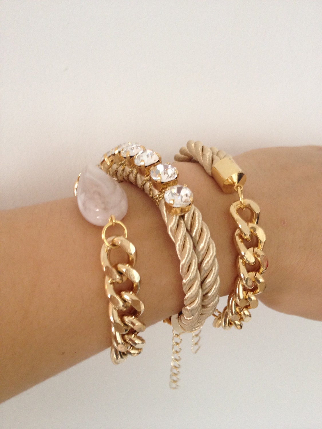 Arm candy set - Chunky chain and Silk Bracelets - 24k gold plated