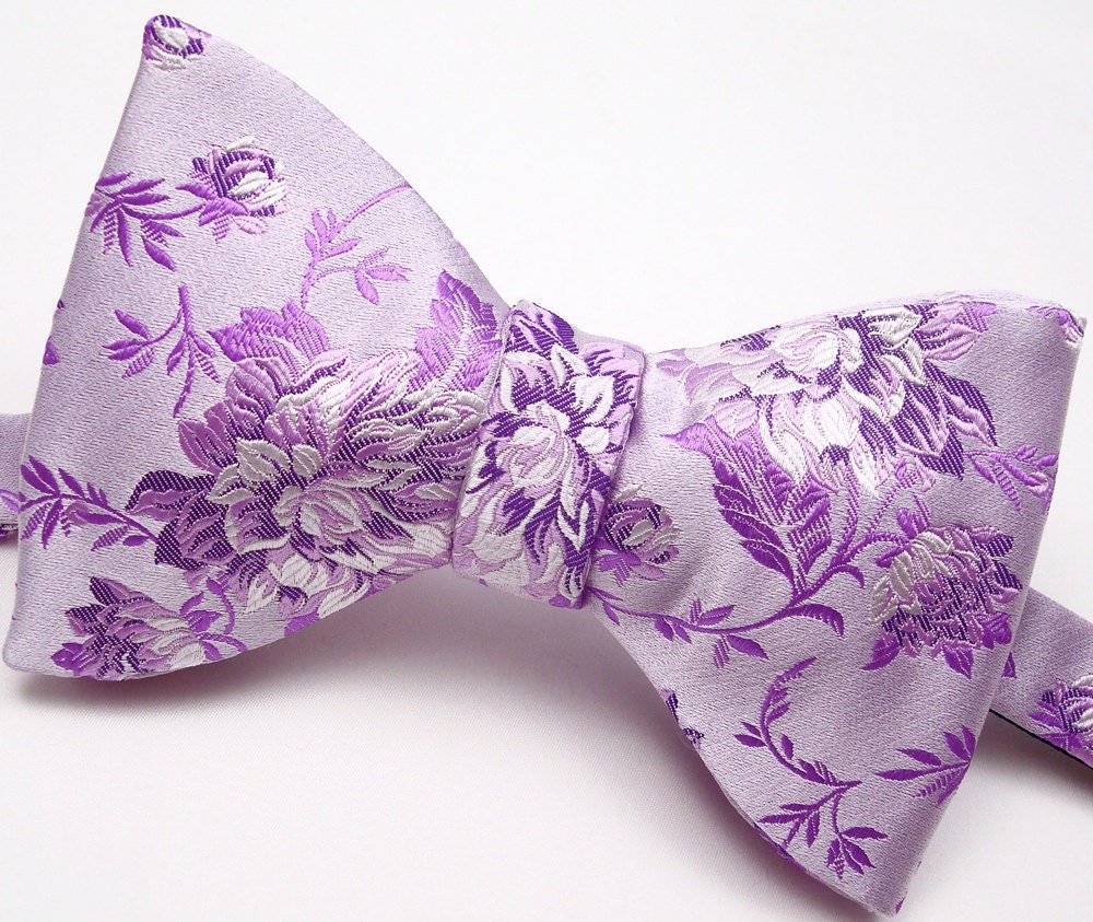 Purple Silk Floral Bow Tie - 'Cairo'