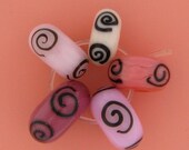 pink glass beads with spirals - lampwork spacer bead set