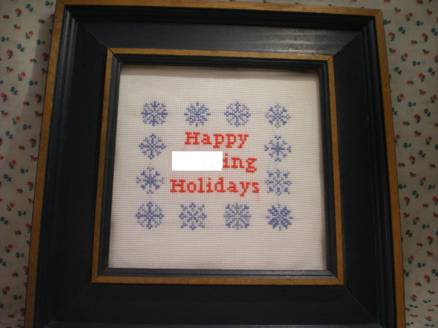 Wall Art Embroidery Cross Stitch Happy (Bleeping) Holidays Funny Gift Framed. Perfect for Christmas