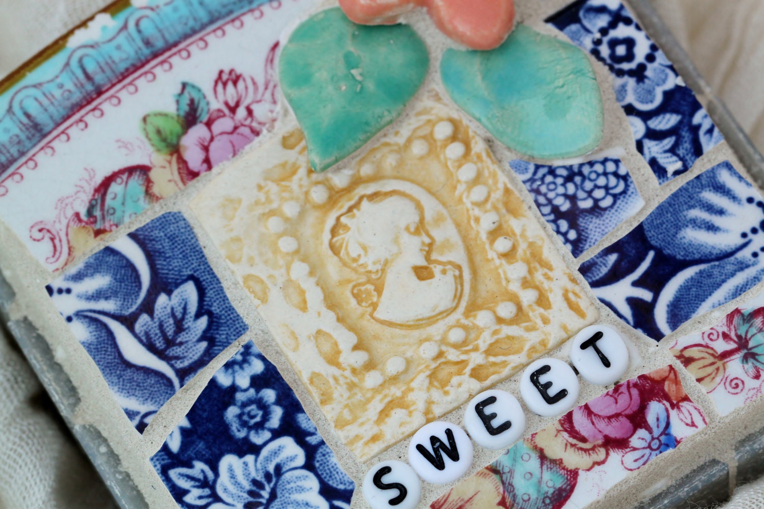Sweet Cameo mixed media mosaic