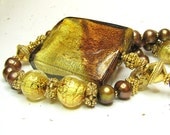 Bronze and gold necklace Brown pearl necklace Single strand Venetian Murano glass beaded necklace  Beaded jewelry Pearl jewelry Mothers Day