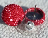Red Fabric Button Earrings