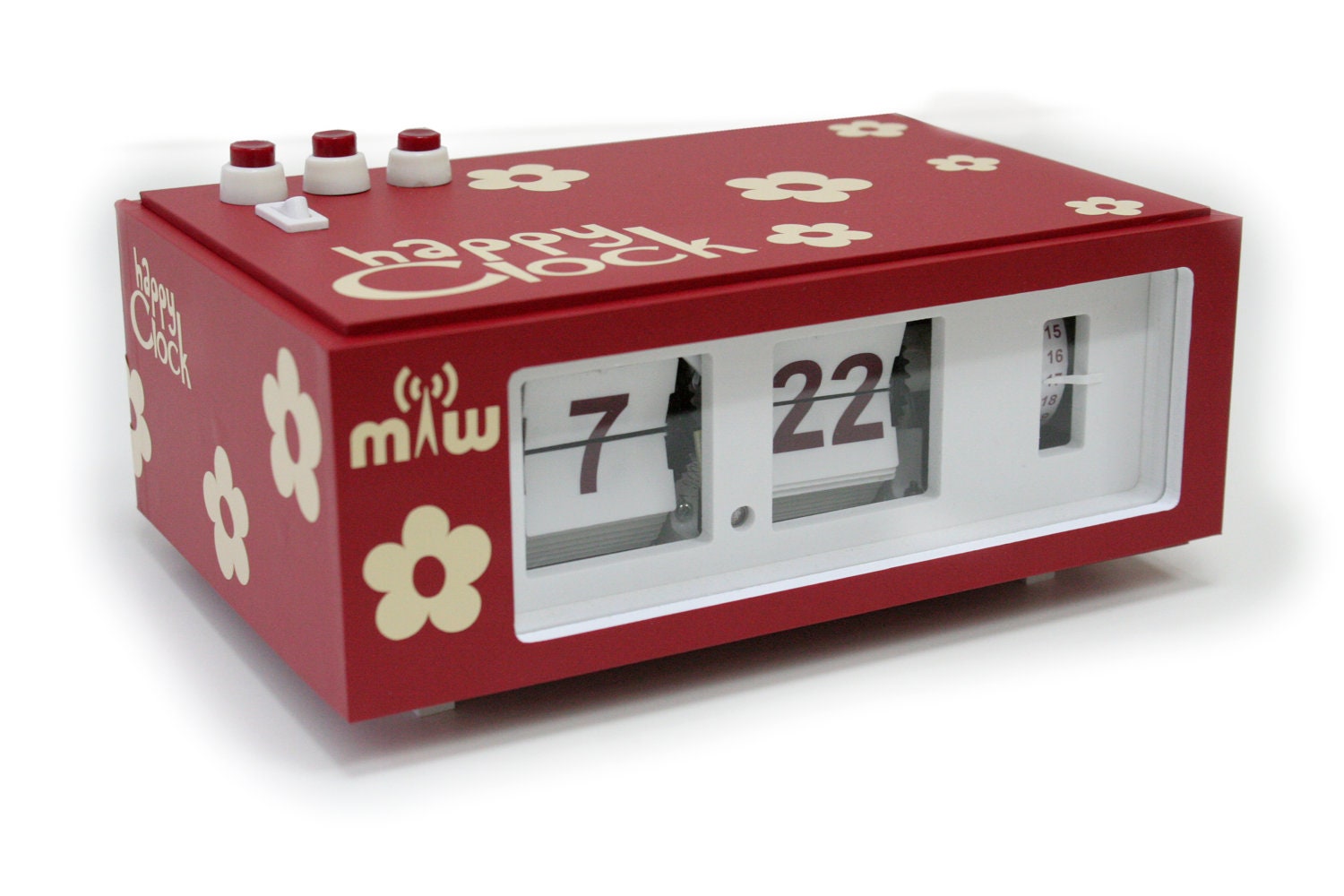 Handmade flip clock with alarm dark red