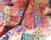 Quilt, Adult Teen or Child's Large Rag Blanket - Feminine Colors