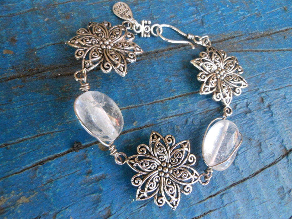 Clear Quartz Crystal Bracelet - Tibetan Silver, Wire Wrapped