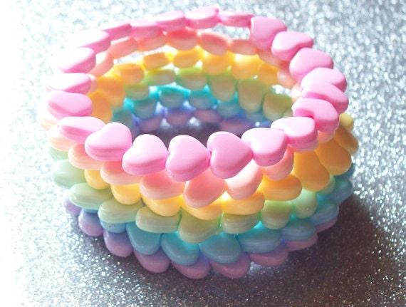 Rainbow Heart Stretch Bracelets - Set of 7