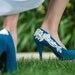 Wedding Shoes - Teal Blue Bridal Shoes/Wedding Heels with Ivory Lace. US Size 6.5