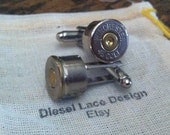 Bullet cufflinks Colt 45 nickel plated silver tone backings handgun groomsmen wedding cuff links men