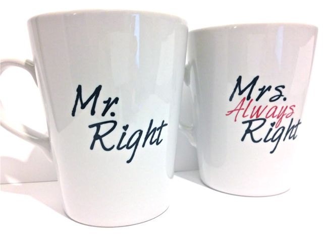 Latte mug couple set of 2 Personalized mug set- Mr and Mrs Always Right Design.  mug set perfect couple gift wedding gift, housewarming Gift