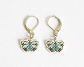 Blue grey butterfly cross stitch earrings, gifts for her, gifts under 25, silver lever back dangle earrings