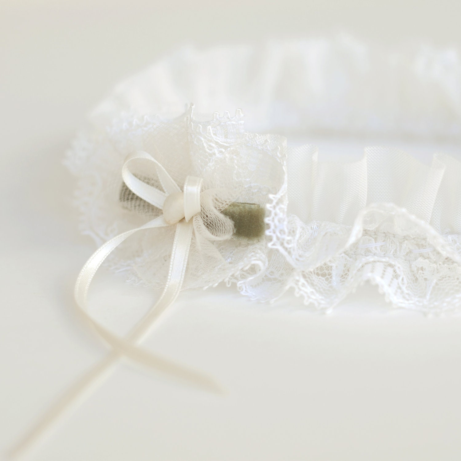 Olive Tree Wedding Garter for elegant brides - Handmade to order.