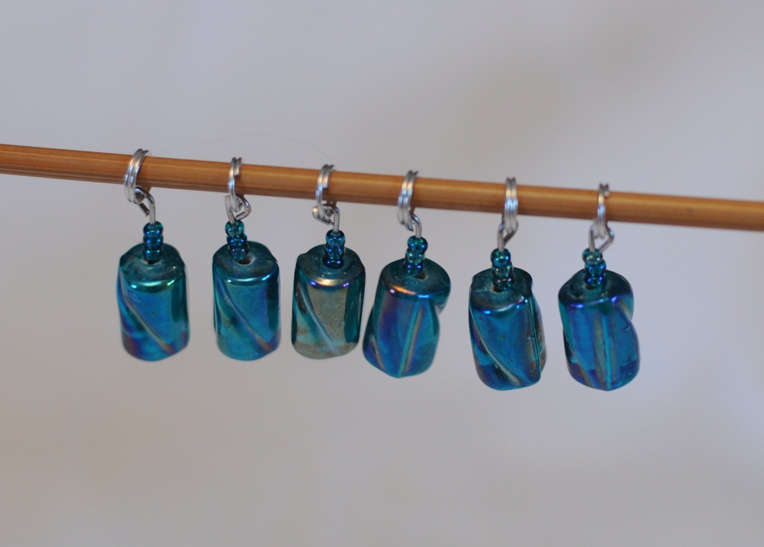Glass Stitch Markers - Ice Blue, Turquoise teal - set of 6