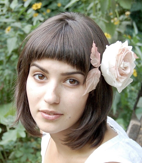 Vintage inspired HANDMADE silk fabric flower hair clip/pin brooch