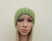Cable Knit Slouchy Hat in Fern Fougere,  Hand Knit Green Hat, Back to School Accessories