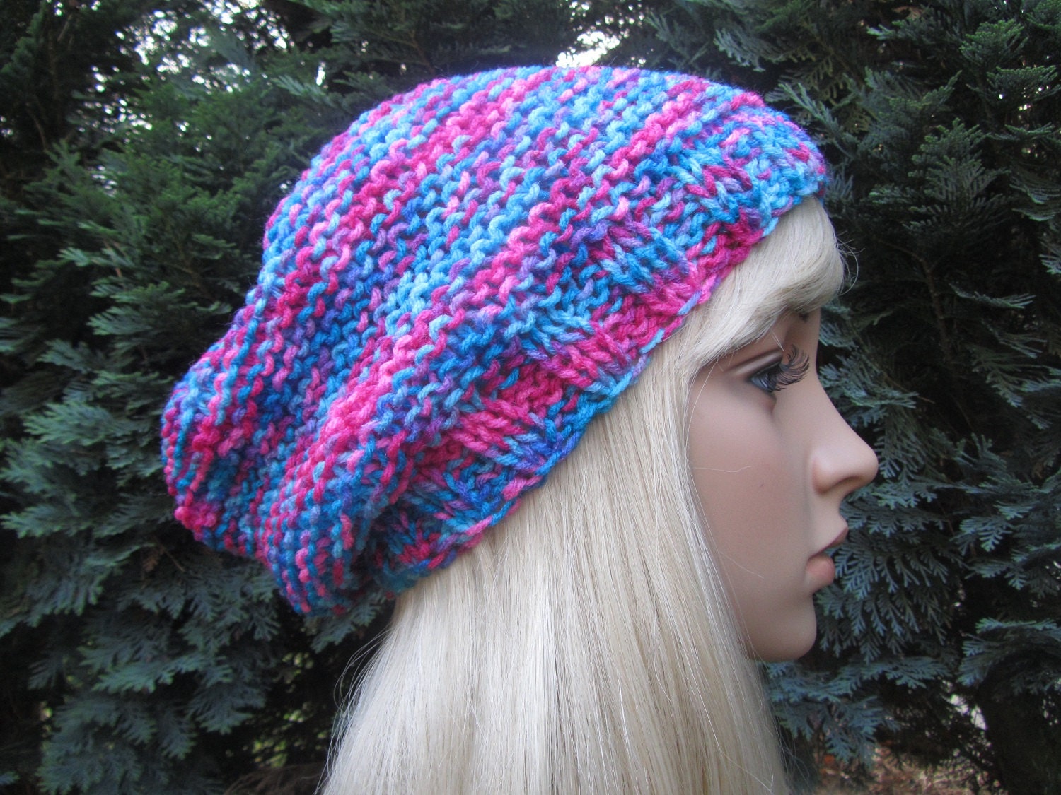 Handmade Bonbon Print Hat, Hand Knit Slouch Hat in Bonbon Print, Fashion Accessories