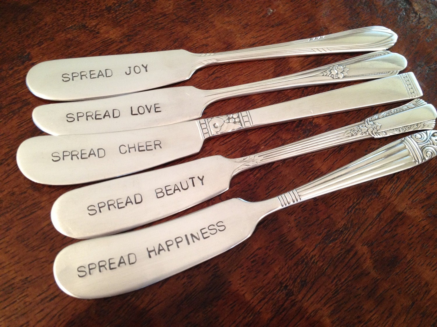 vintage silverware hand stamped cheese spreader, butter knifes