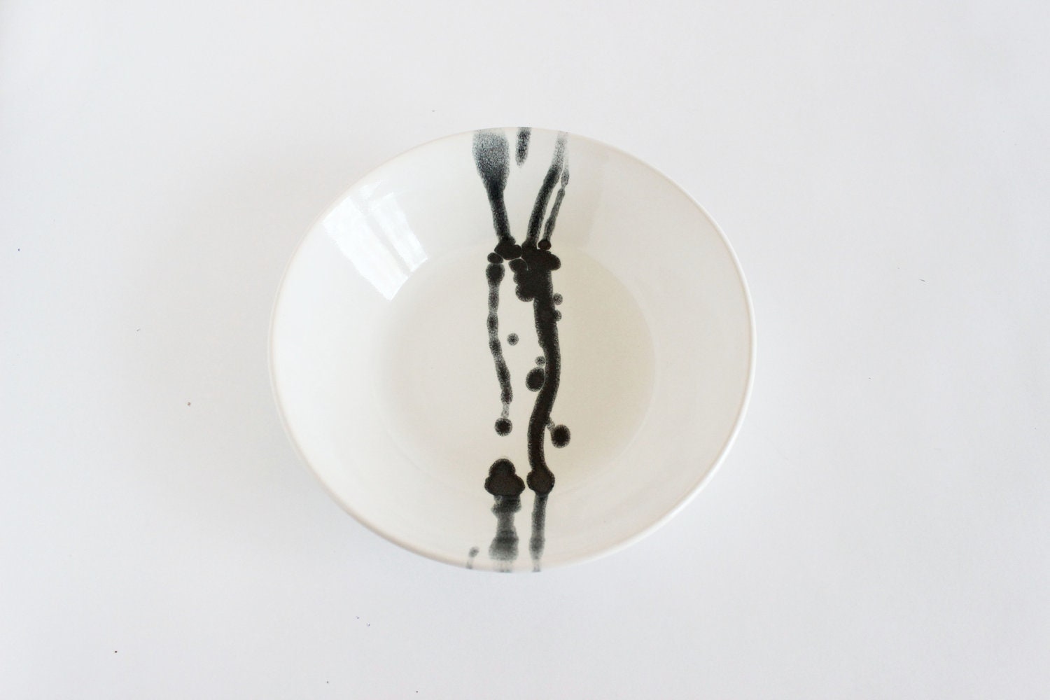 Pottery plate, white minimalist plate with slate gray vines decoration by julia paul pottery
