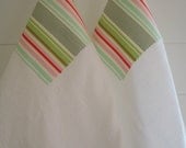 Flour Sack Towels- Merry Of Two Aqua, Pink and Green Stripes, Kitchen Towels, Summer 2012, Romantic Kitchen, Cottage Chic, Housewares