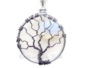 The Moon is Full II- Mini Tree of Life Necklace with Opal Glass Moon, midwife, doula, birthwork, labor, birth, gift