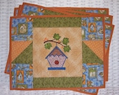 Appliqued Birdhouse Embroidered Quilted Placemats and Matching Coasters