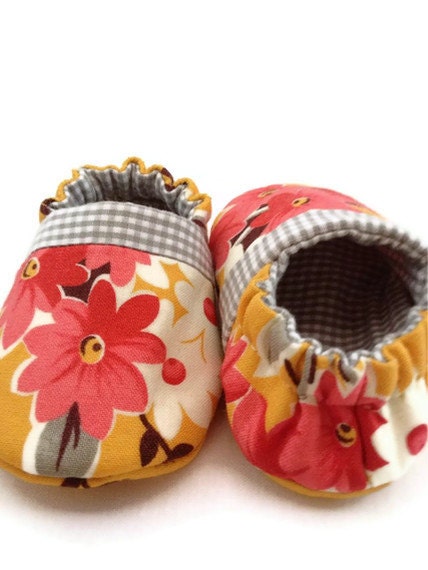 SALE, Sunday Brunch, reversible baby Shoes, soft soles, made to order in sizes 0-18 months