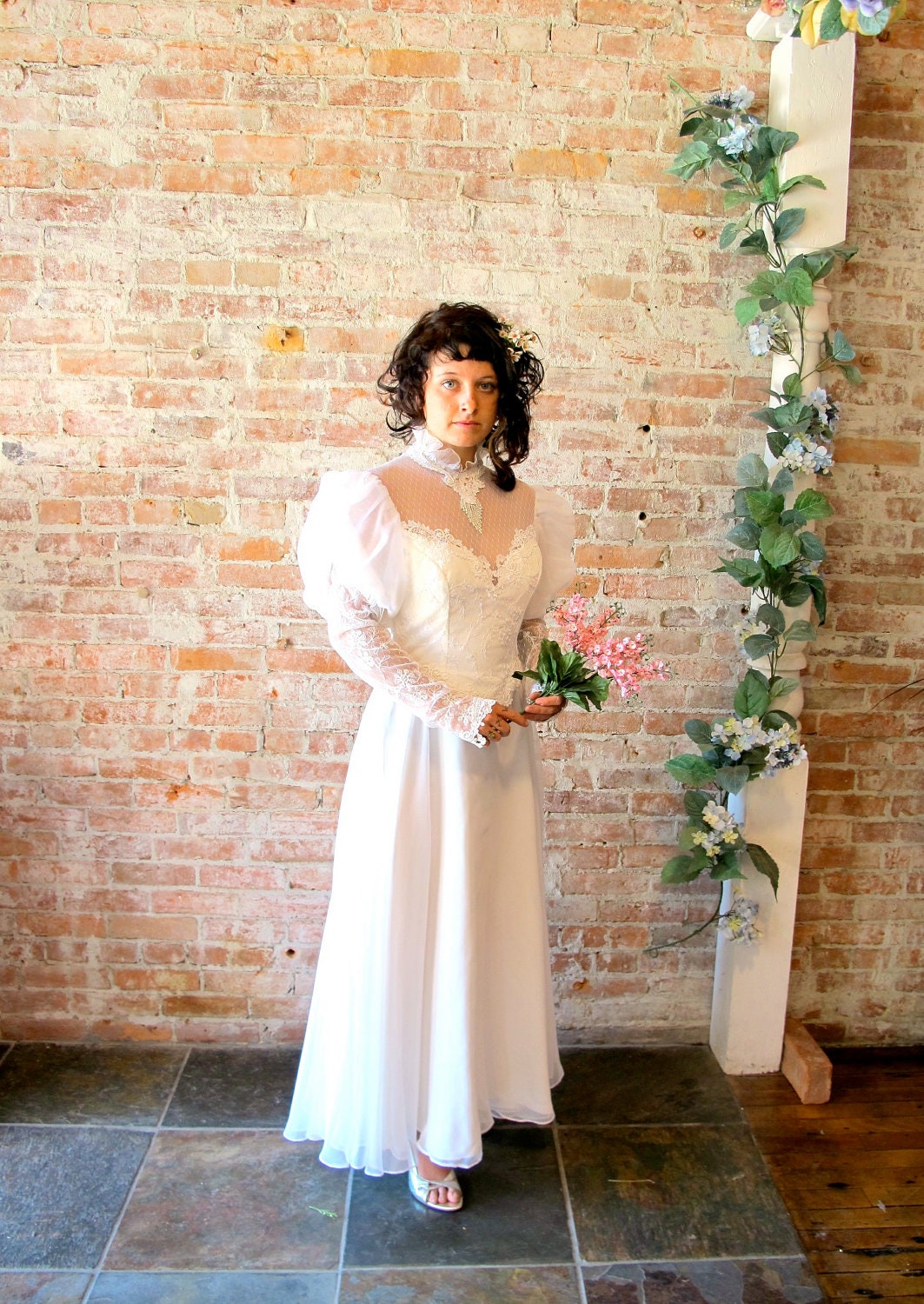 Vintage 1970's Lace Chiffon Wedding Dress