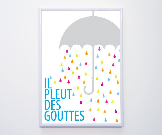 Affiche A4 - Illustration imprimée "Il pleut des gouttes"