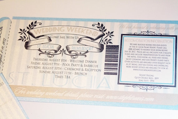 Deposit for Sea Side Destination Wedding Beach Cruise Boarding Pass Invitation for Elegant Wedding Il_570xn