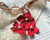 Red hydrangea and white pearl headband