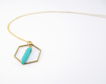 Hexagon Turquoise Necklace 14k Gold Filled Chain Everyday and Layering   Christmas Holiday 2012