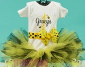 PERSONALIZED Birthday Bumble Bee Bodysuit Onesie and Tutu Outfit in Yellow and Black for Little Baby Girls - CUSTOM