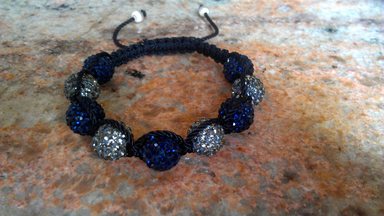 UNF Navy Blue and Black Diamond Shamballa Macrame Unisex Bracelet