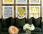 Citrine Mustard Yellow Digital Print Wall Art Prints Vintage / Modern Inspired  - Set of 6 - 16x20 Prints - Yellow / Grey (UNFRAMED)