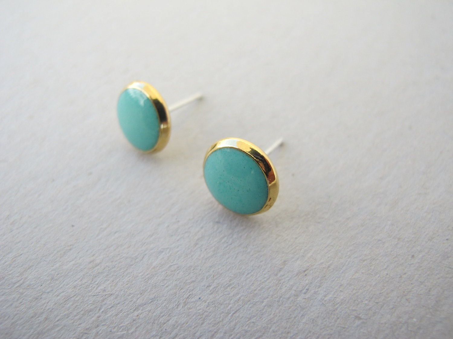 Turquoise post earrings.Gold 8mm round Stud Earrings turquoise color.Silver sterling posts .Fully handmade.Lowest price