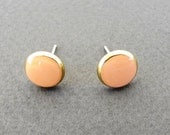 Pink  post earrings.Gold 8mm round Stud Earrings pink  color.Silver sterling posts .Fully handmade.ONLY 14 dollars