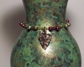 Home Decor Victorian Look Hand Painted Green Gold Maroon Leaf Charm  Bead Choker Glass Flower Vase Table Top Dining Party Centerpiece