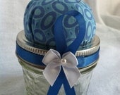 Pin Cushion Jar - Light Blue with Dark Blue Ovals