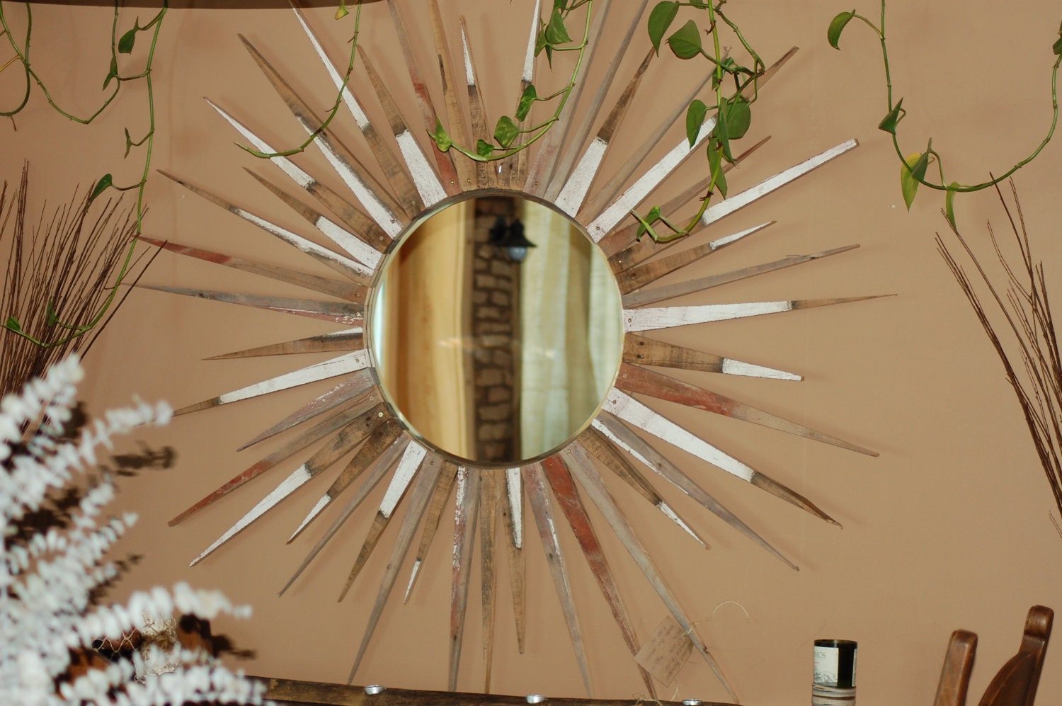 67" Reclaimed Barnwood Sunburst Mirror