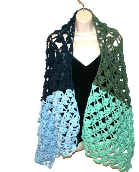 Womens Green Crochet Shawl,  Ladies Elegant Autumn Fashion Wrap,  Blue Lace Formal Dressy Summer Shawl, Blue Cloak, Blue Winter Wrap