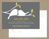 Love Birds Modern Personalized Wedding Save the Date Postcard - CUSTOMIZE Colors and Content - Digital Design File