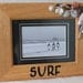 wooden frame, Surf, shells, black and white surfing photograph