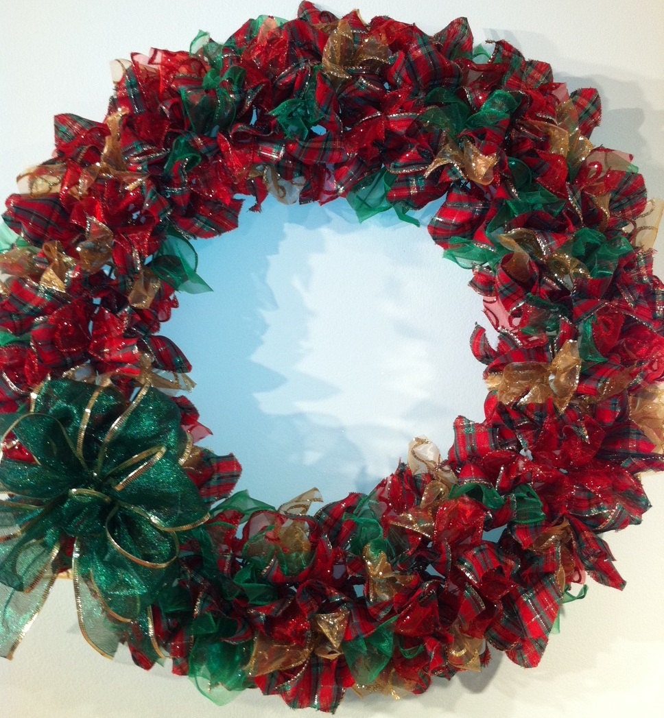 20 inch Christmas plaid ribbon wreath