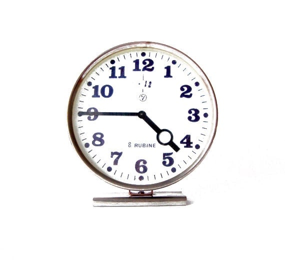 White, black Vintage Clock - Romanian Victoria alarm vintage table clock in working condition