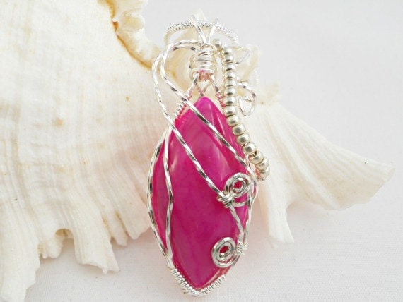 Pink Dragon Vein Agate Pendant, Wire Wrapped Jewelry, Handmade