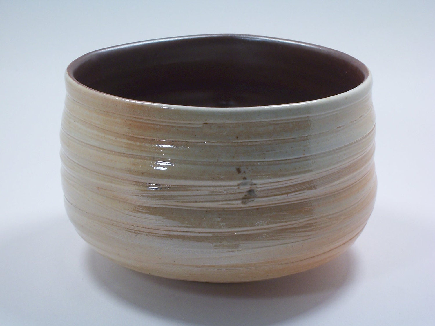 Wood-Fired Chawan (5" x 4.5" D, 3.5" H, W 437g) porcelain w/ aka shino liner- CA17
