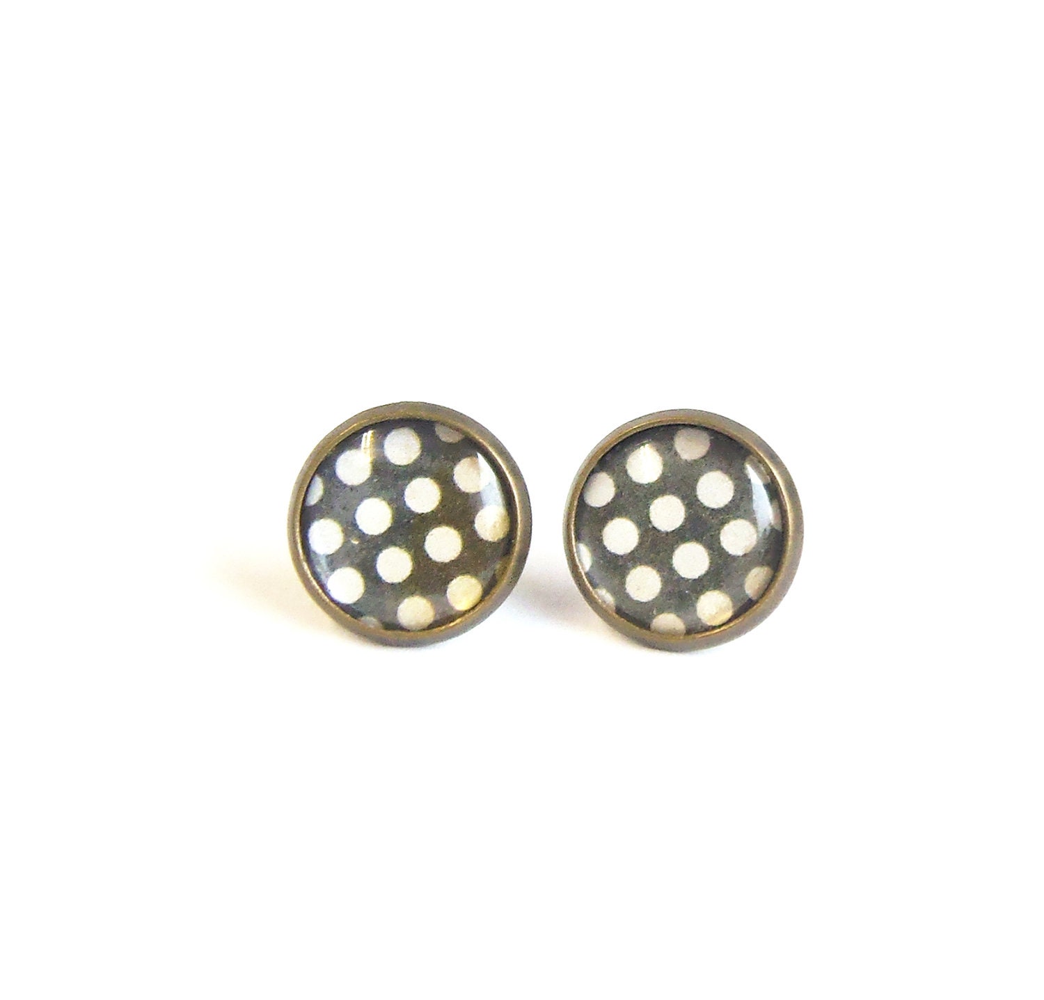 Tiny stud earrings black and white polka dots earrring studs ear post
