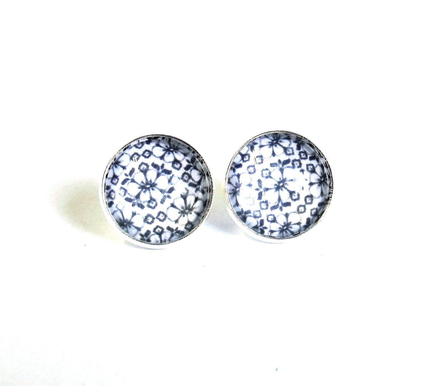 Floral stud earrings silver earring studs 1/2 or 5/8 inch